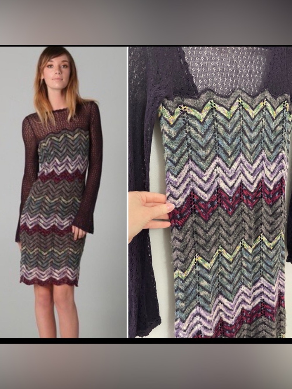 Free People Long Sleeve Chevron Knit Dress